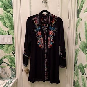 Johnny Was Black Tunic with Colorful Embroidery